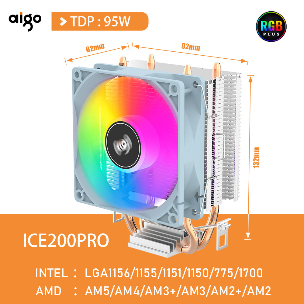 Rgb 파이프 4 Aigo PWM Intel 6 1156 1155 PC 히트 3PIN AM2 AM3 AM4 2 1700 쿨러 냉각 CPU AMD 자동 라디에이터 팬 1366 115