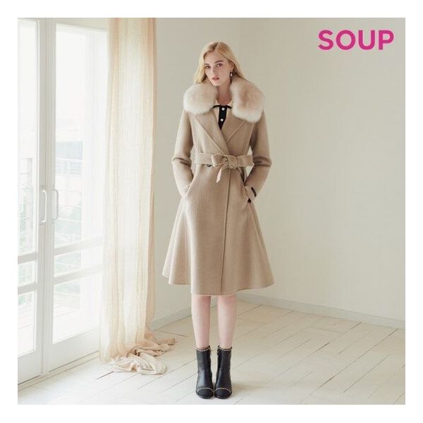SOUP SOUP 숲 칼라 퍼 플레어 코트 SYBHCM0