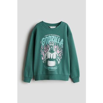 H&M 프린트 스웨트셔츠 그린 고질라 1119041020