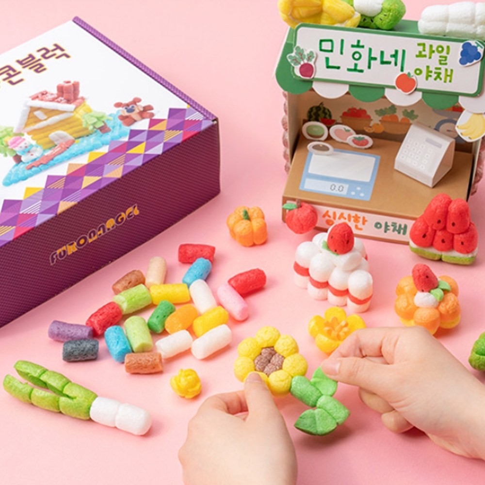 둥근수수깡으로 가게만들기 천연재료 민화콘 아이집중력향상 상품선택 과일야채가게