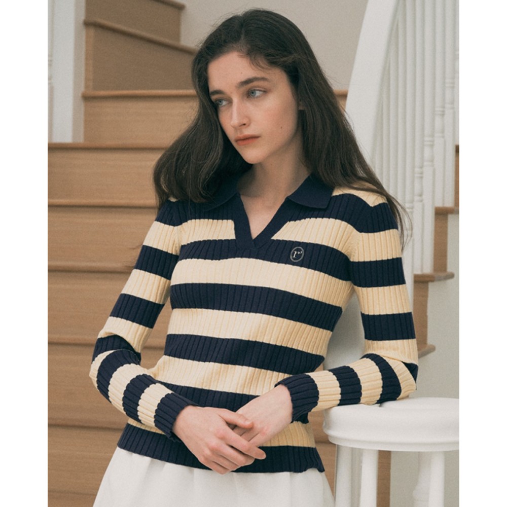 로라로라 로라로라 COLLAR BOARDER KNIT