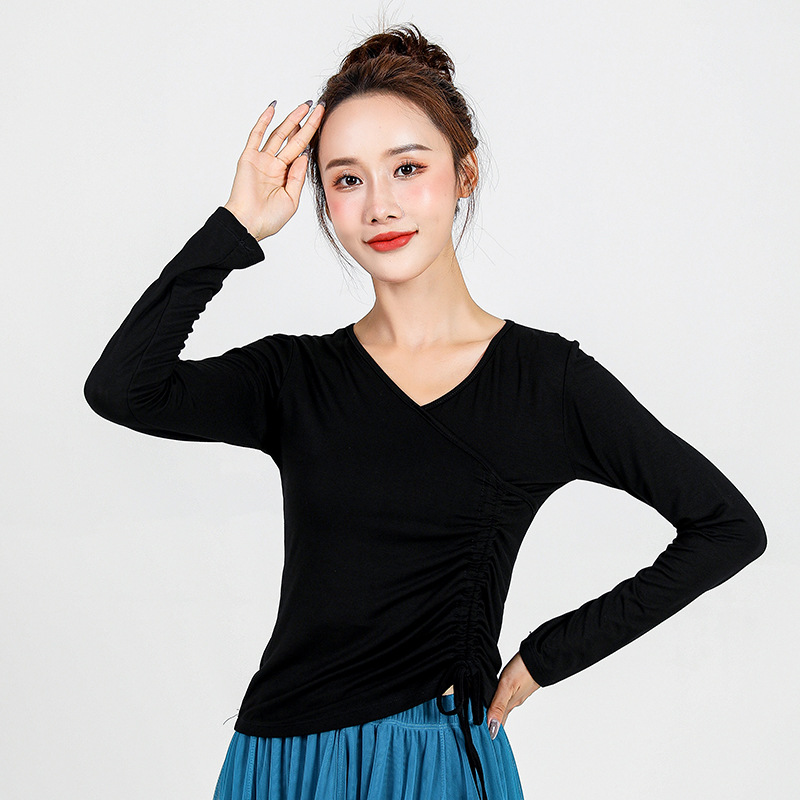라인댄스복 상의 라틴 줌바 v 넥 댄스 공연복 A