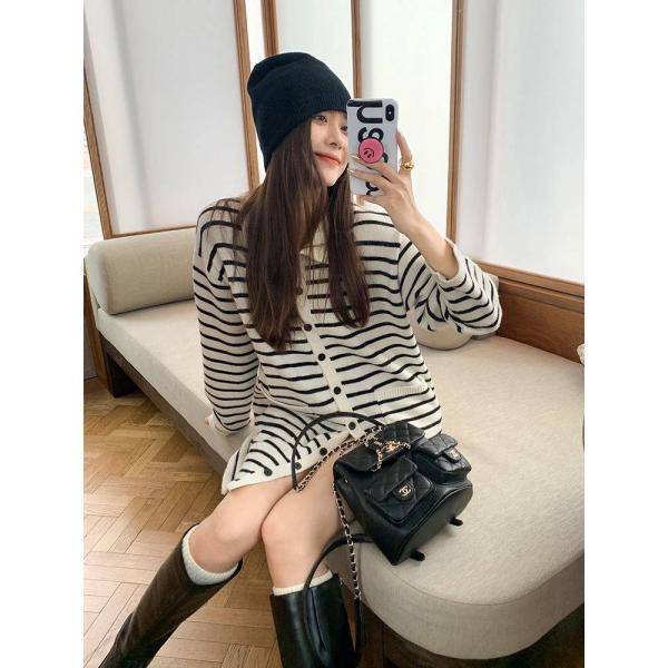 미양메이양 현물 밀푀유원피스 호주모혼방 캔톤스트라이프 긴팔니트원피스