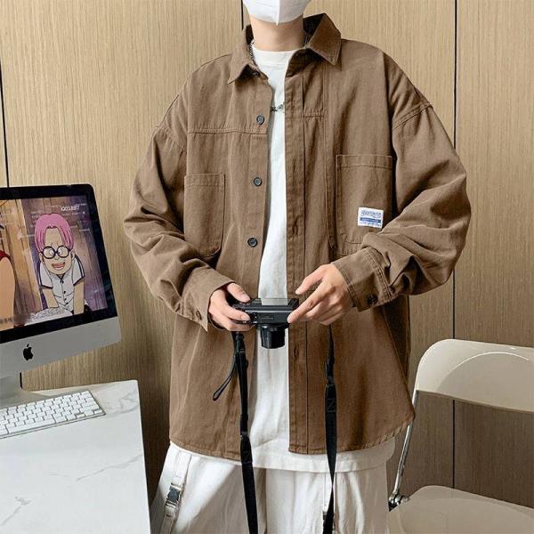 순면 카고 셔츠 남방 긴팔 캐주얼 코트 루즈 하라주쿠풍 일본풍 빈티지 남성 셔츠