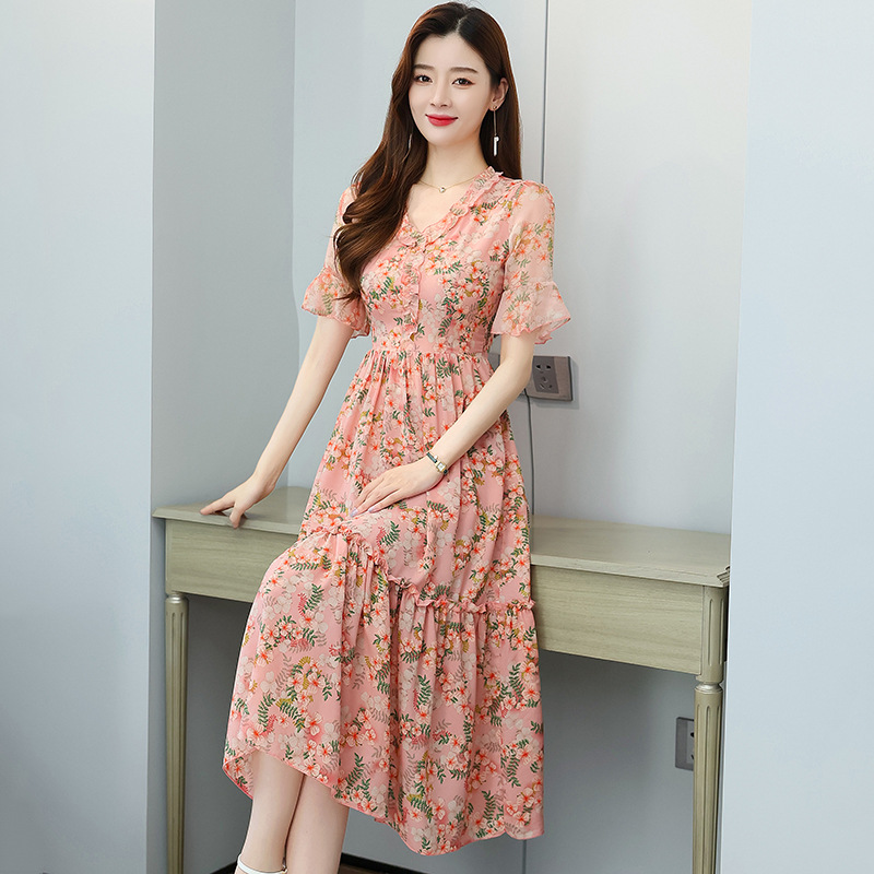 여자원피스 플라워 쉬폰 여름 슬림핏 단아한 롱스커트