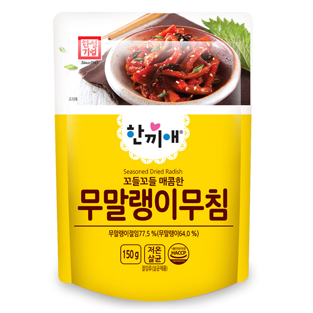한성기업 한성기업 한성 한끼애 무말랭이무침 150g 실온 고기 보쌈 족발 밑반찬 도시락 혼밥 한끼 살균제품 파우치 포장