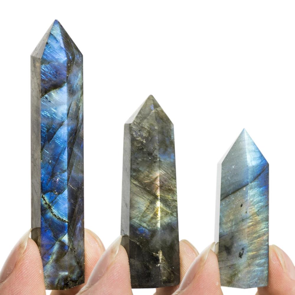 천연 핸드 광택 크리스탈 기둥 멀티 컬러 육각 프리즘 석영 광석 15 labradorite 1개 A