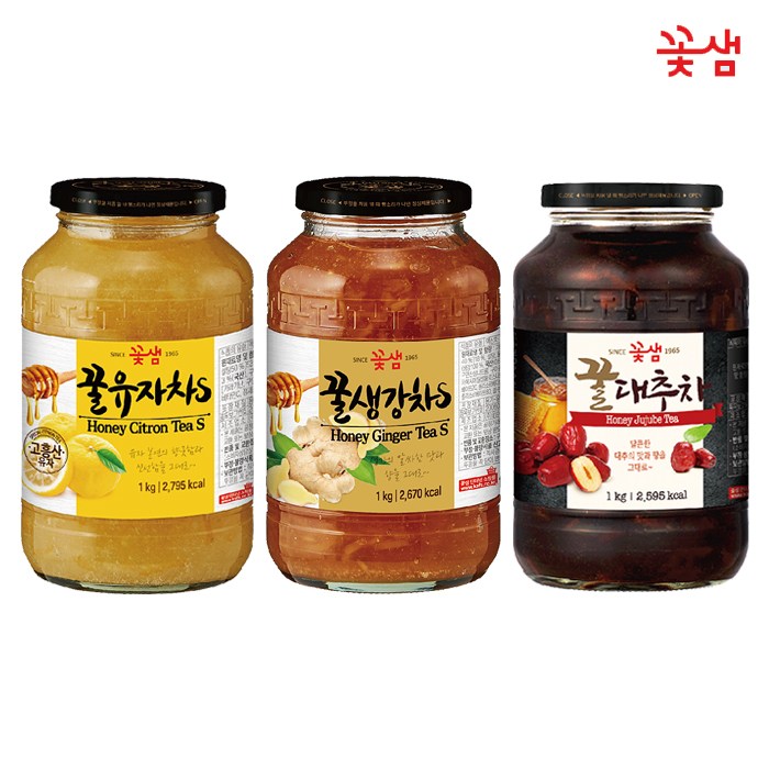 꽃샘식품 꽃샘 꽃샘 유자차S 1kg 생강차S 1kg 대추차 1kg 1개 1개입