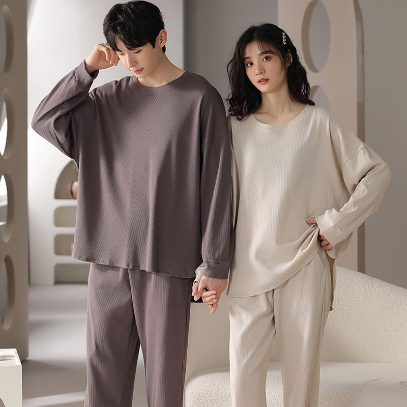 1 1 커플 무지 수면잠옷 세트 부드러운 파자마 투피스세트 세트2 여M 남L C1449
