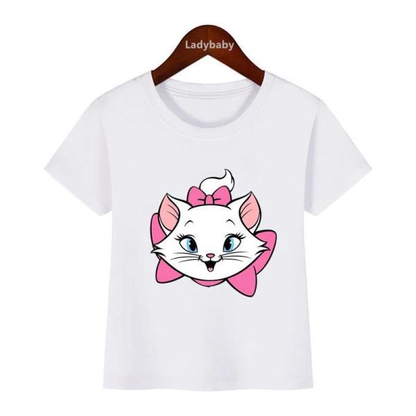 디즈니 반팔 남아 티셔츠 귀여운 마리 고양이 그래픽 의류 흰색 HKP5451