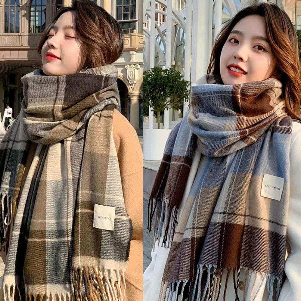 xuansheng8 캐시미어 체크 롱 머플러 목도리 가을 겨울 니트 패션잡화 스카프 숄더 롱목도리 겨울목도리