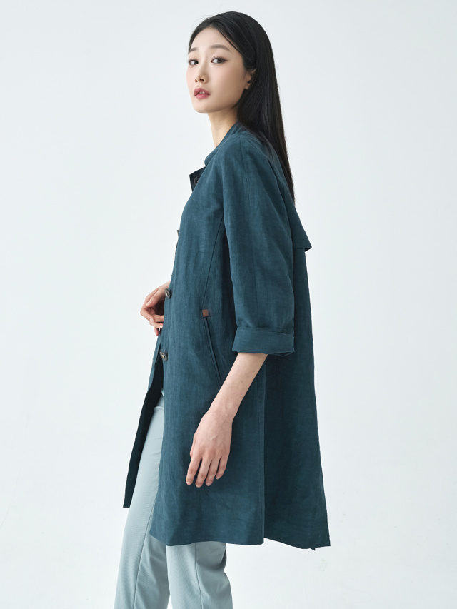 지센 지센 여성 린넨인견 밴드넥 롱 코트 LCCAO334