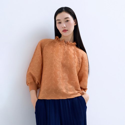 플리츠미 플리츠미 플리츠미 지그재그 프릴 카라 벌룬 티셔츠 PPTSM025005