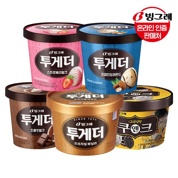 빙그레 빙그레 빙그레 투게더 바닐라 딸기 초코 아몬드 쿠앤크 5종 4개