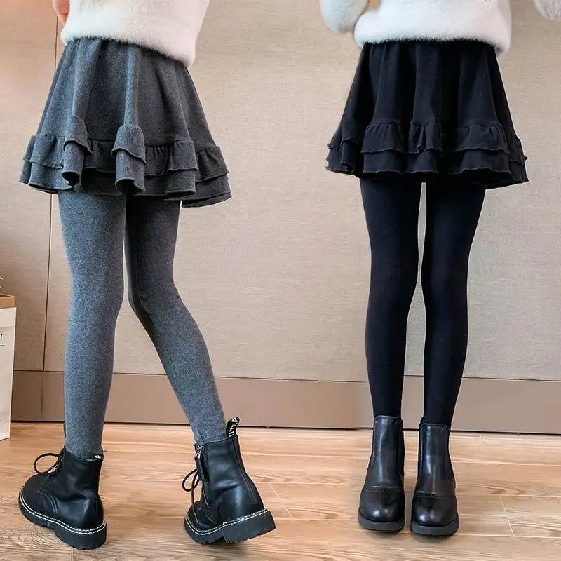 여아용 단색 레깅스 스커트 바지 용수철 가을 여아 의류 어린이 바지 4 6 7 8 10 12 14 세