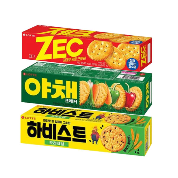 롯데웰푸드 롯데웰푸드 제크 1 1 1 제크 100g 야채크래커 83g 하비스트 100g 어린이집간식 탕비실간식 인기과자 제조