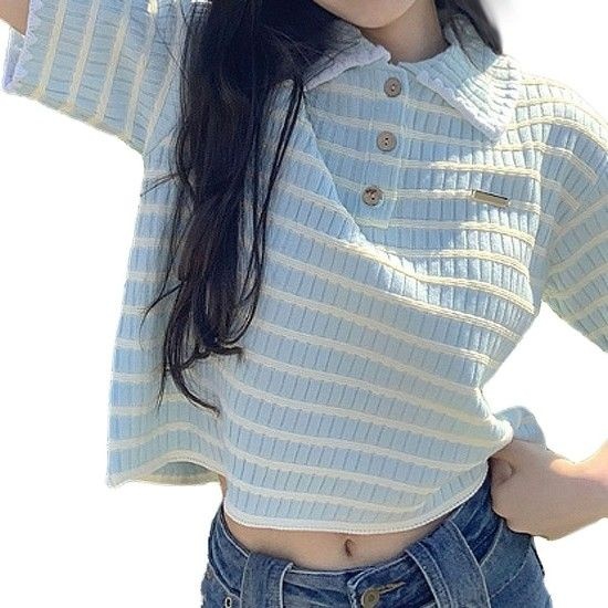 여성 카라 반팔티 캐주얼 단가라 티셔츠
