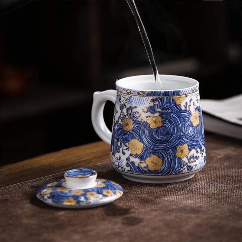 에나멜 컬러 커피 머그잔 수제 세라믹 찻잔 도자기 하이 퀄리티 커버 필터 1 1pc Teacup