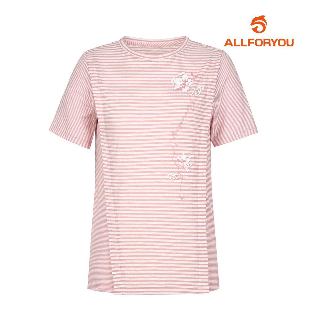 올포유 올포유 여성 스트라이프 원포인트 반팔 티셔츠 G ALTRL4131-403