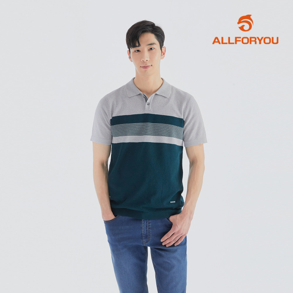 올포유 모델착장 남성 라인 배색 차이나넥 반팔 니트 G AGSRL3311-904