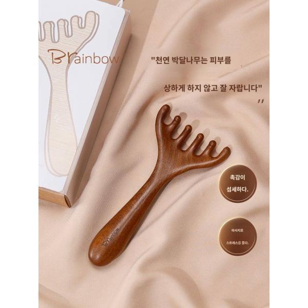 브레인보우 육발 마사지 빗사슴뿔 두피안마기 두부경락 천연단목 헬스케어 도구