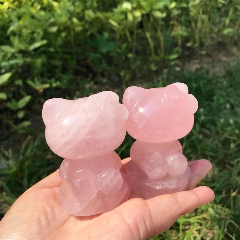 천연 로즈 쿼츠 만화 크리스탈 고양이 조각상 조각 동물 치유 휴일 공예 선물 1 rose quartz
