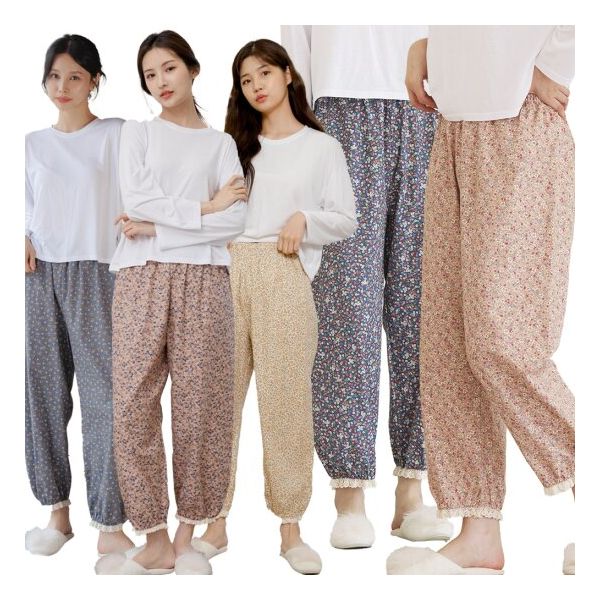 마누아 여성 순면 개버딘 플라워 9부 파자마 고쟁이 잠옷바지