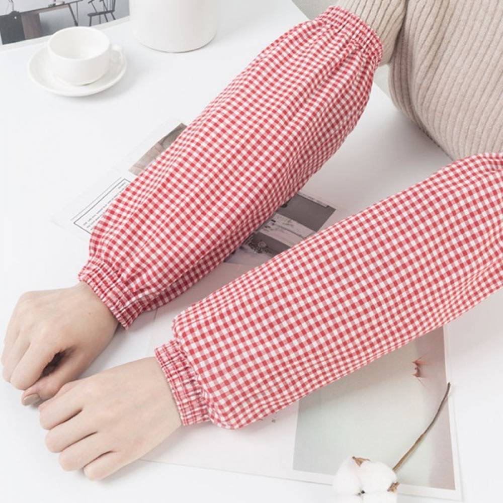 레드 체크 무늬 면 팔토시 원예 오염 방지 학교 청소 사무실 미술 토시 미술용 산업 작업용 주방용