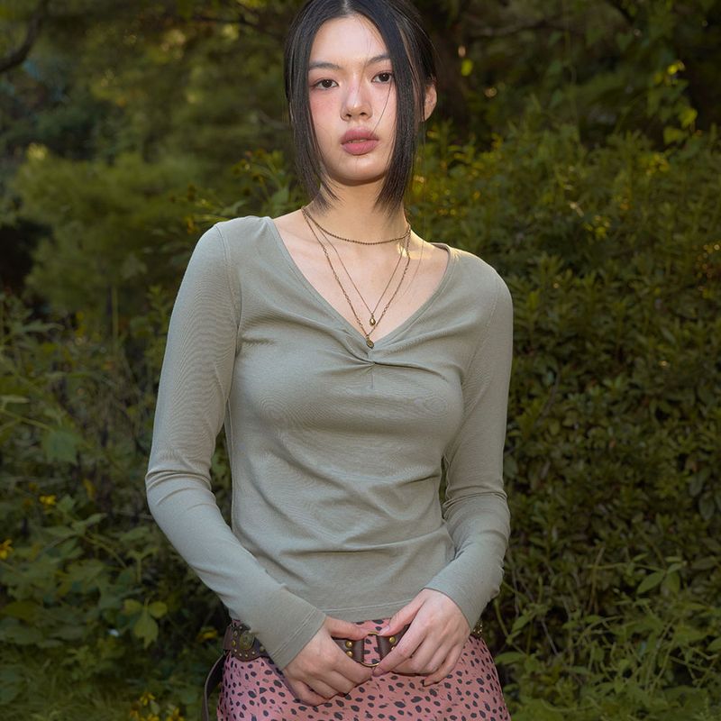 스너기스트 Clemence Modal Shirring Tee Khaki