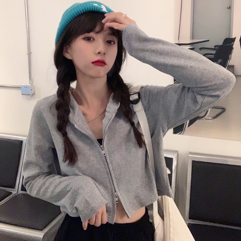 아기곰 봄가을 얇은 후드티 여성 후드 가디건 지퍼 더블 지퍼 코트 M