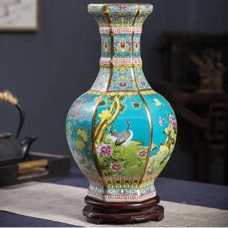중국 Jingdezhen 골동품 에나멜 컬러 꽃병 세라믹 장식품 집 거실 책장 장식 카페 클럽 가구 공예