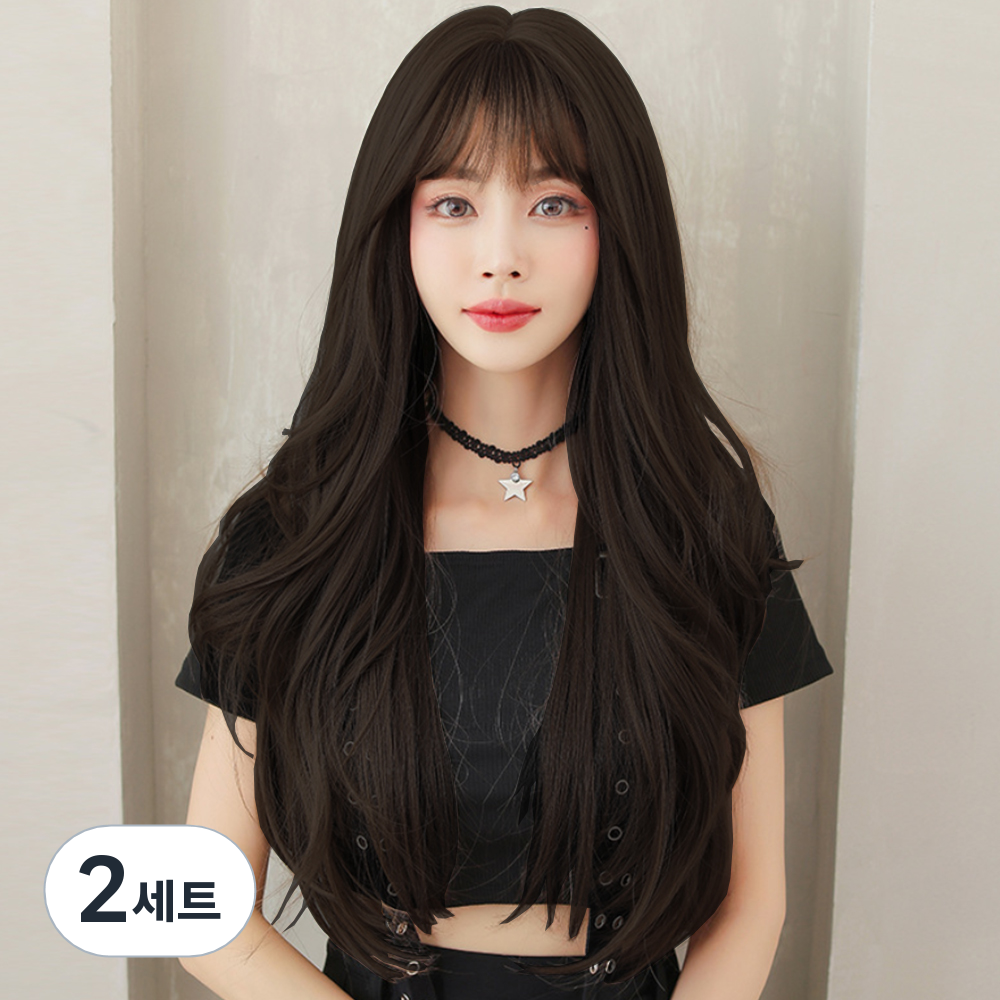 하이유니 그레이스웨이브 롱헤어 전체가발 가발망 거치대 세트 챠콜블랙 2세트