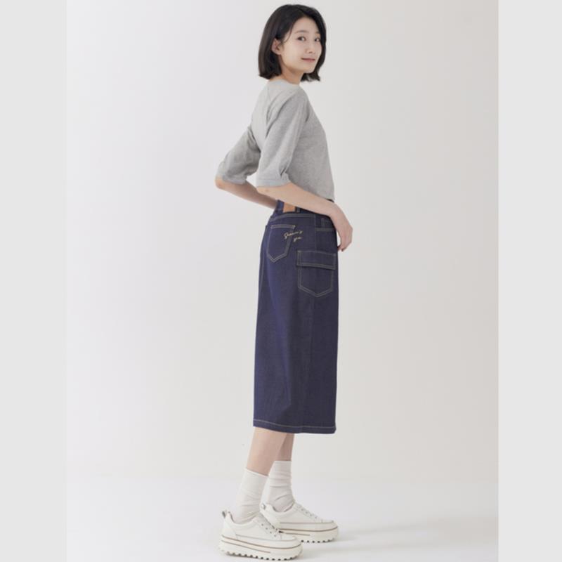 지센 컬러 데님 포켓디테일 미디 스커트 IN LCSKP321