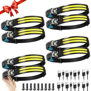 AXRUNZE 충전식 헤드램프 8팩 LED 헤드라이트 손전등 매우 밝음 230 와이드 빔 모션 센서 5가지 모