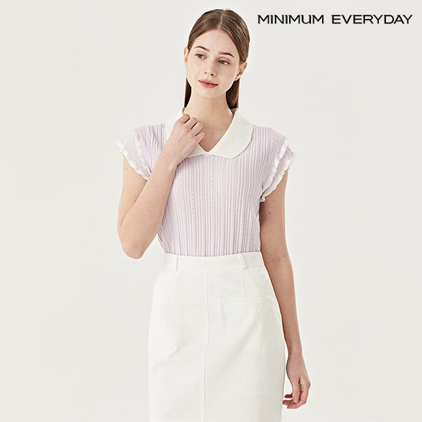미니멈 미니멈 에브리데이 카라 배색 이중 소매 니트 EB1KT008D