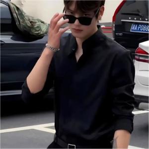차이나 카라 칼라 셔츠 영국 여피 남자 고급스럽고 멋스러운 신형 식 스탠드 긴팔 트렌디 아이스 실크
