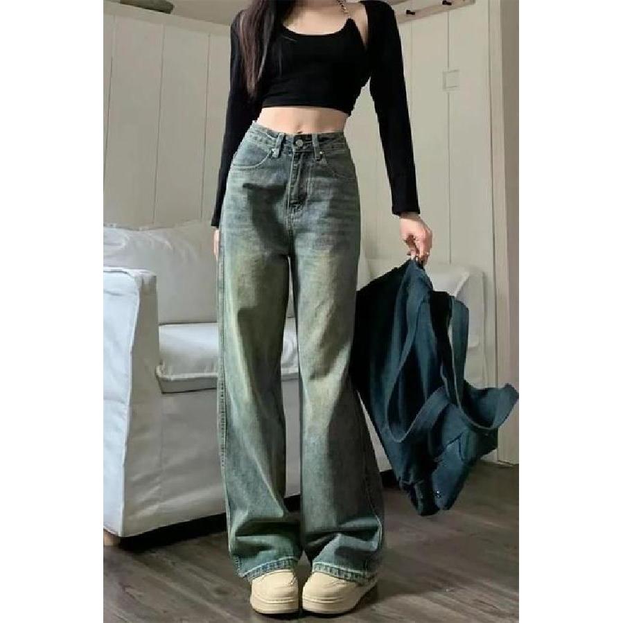 여성용 카고플라쥬 힙한 배기진 의상 빈티지 크롭 캐주얼 Retro S