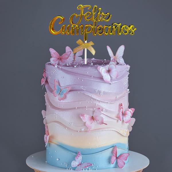 골든 스페인어 펠리즈 컵플리아노스 케이크 토퍼 생일 파티 장식 1PC