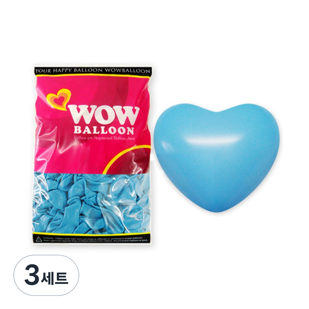 와우 하트 풍선 기본라이트블루 28 cm 3세트