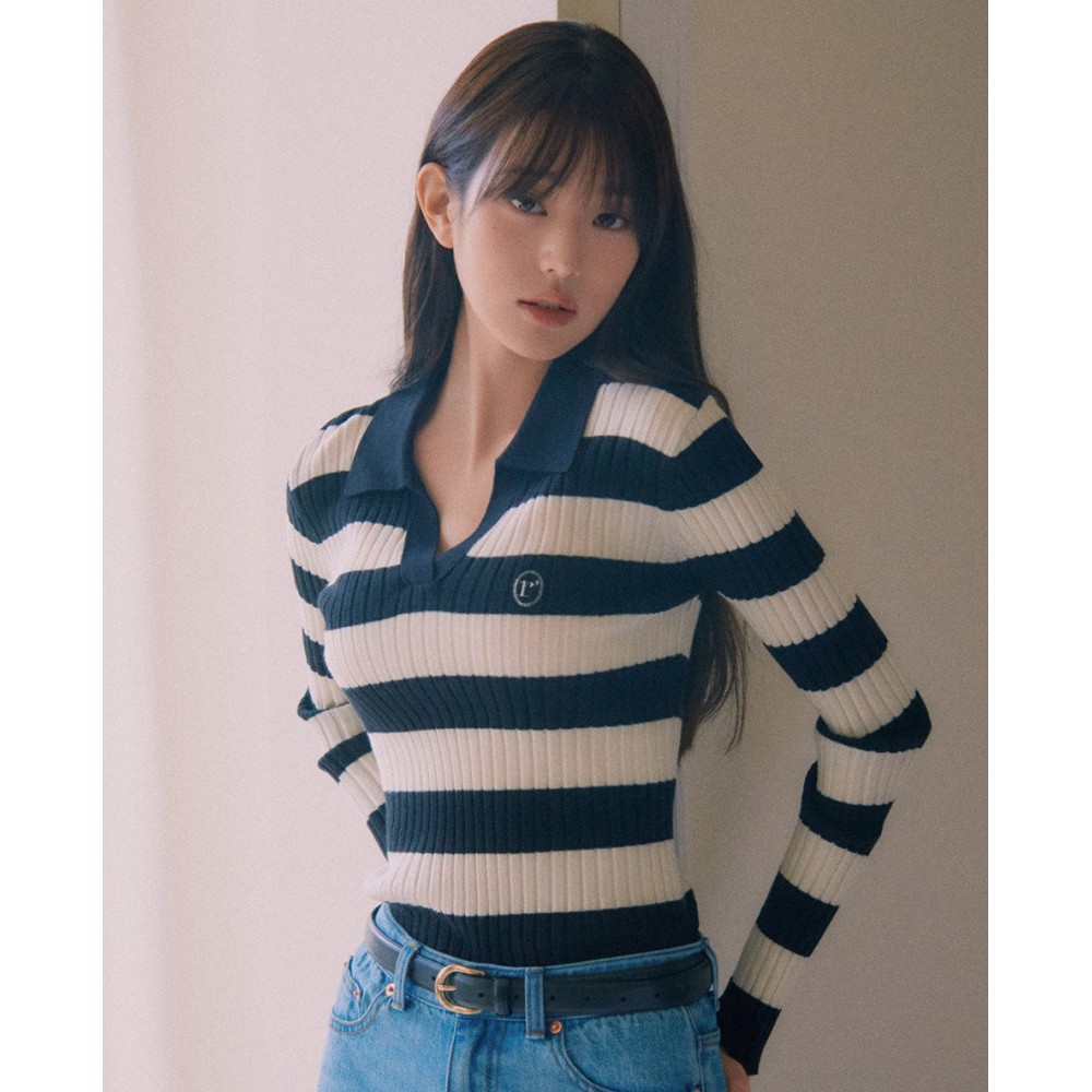 로라로라 로라로라 COLLAR BOARDER KNIT