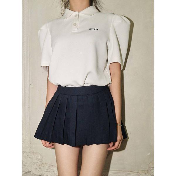창고 에비뉴먼트 디자인 폴로넥 퍼프소매 반팔티셔츠 여성트레이닝탑