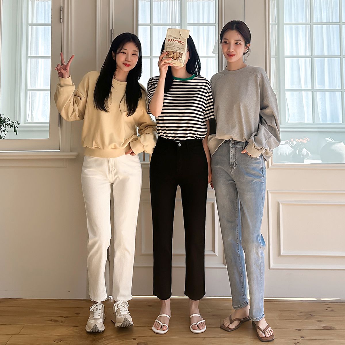 다온샵 기장선택 플리츄 일자데님 코튼 스판
