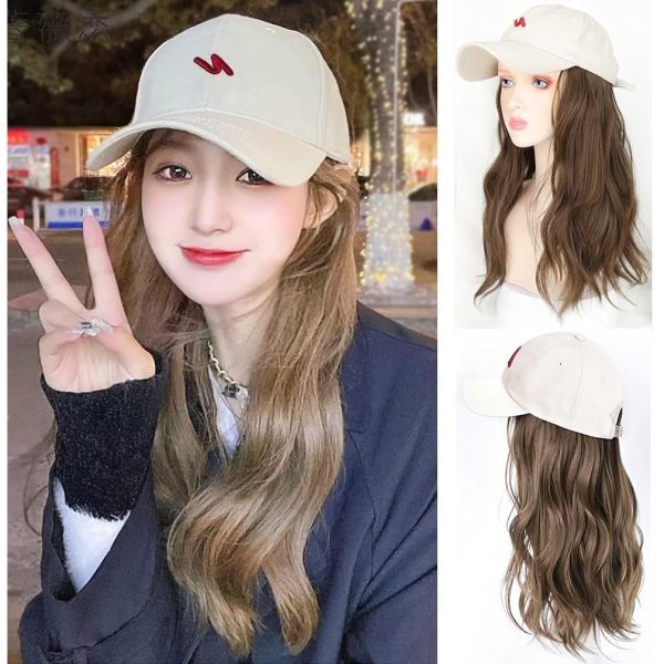3496661 가발 인모 스타일 내츄럴 자연스러운 털모자 wig with cap 여성 긴 곱슬머리 머리 달린 모자