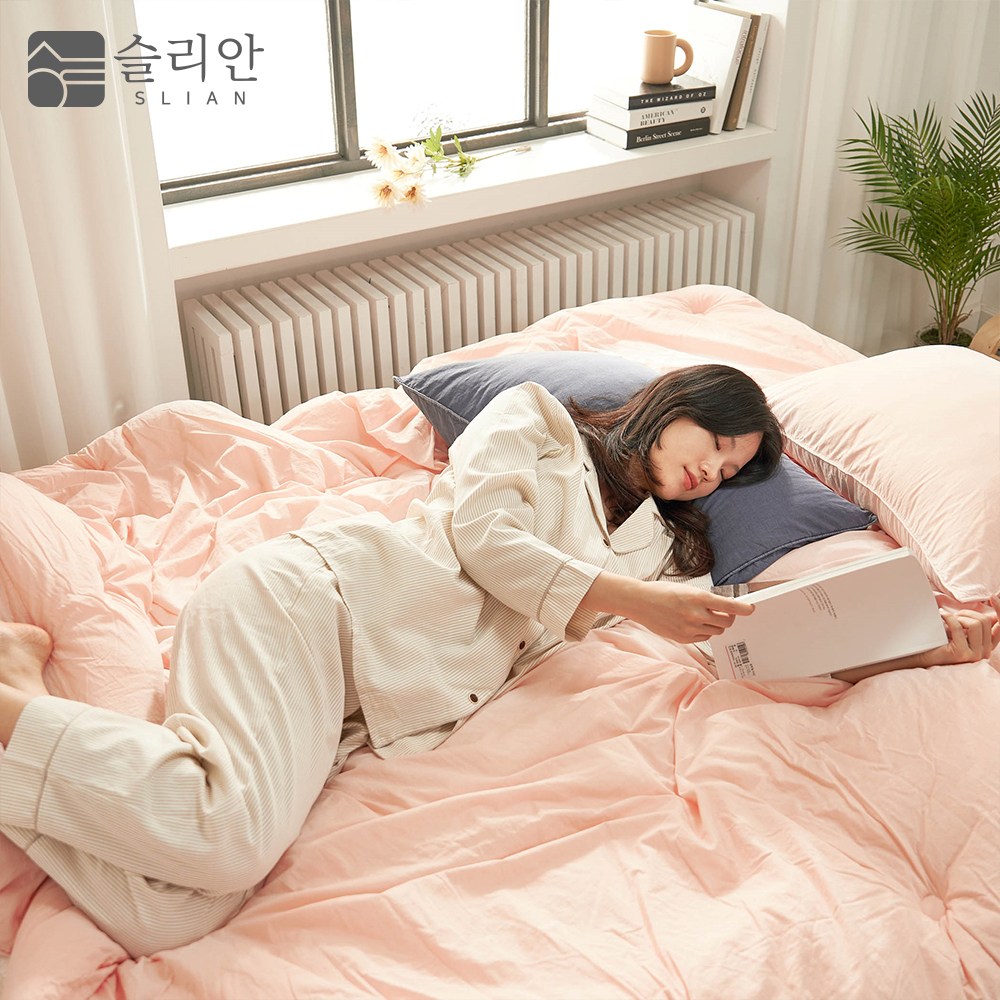 슬리안 국산 오가닉 피그먼트 워싱 차렵이불 세트 Q x 차렵이불 1장 패드 1장 베개커버 2장