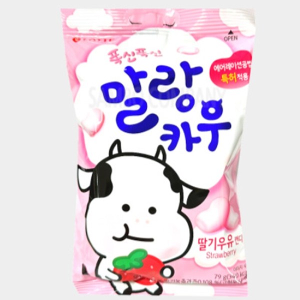 롯데웰푸드 롯데웰푸드 롯데웰푸드 사탕선물 회사간식 사무실간식 홍보용사탕 말랑카우 딸기맛우유 79g 3개