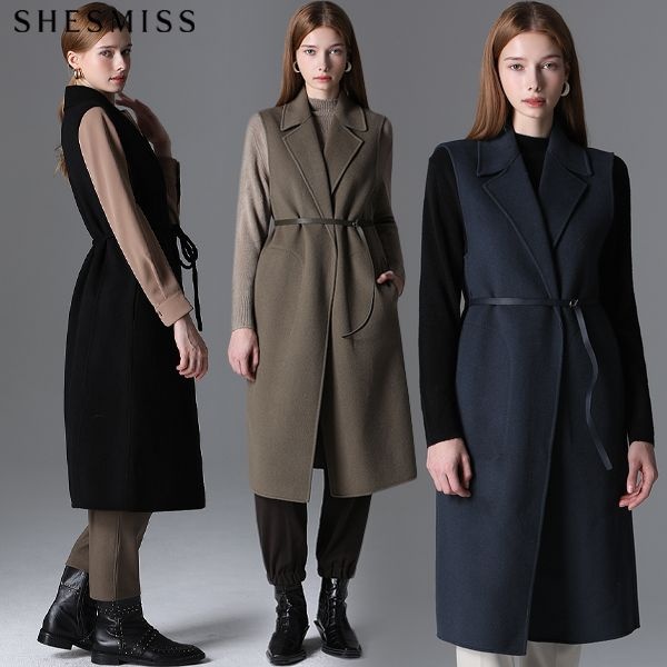 쉬즈미스 쉬즈미스 SHESMISS 벨티드 라펠 카라 롱 울 택가격 398000