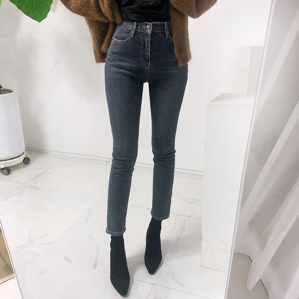 여성용 댈오 반하이웨스트 슬림핏 일자 기모 스키니진 데님 팬츠 27