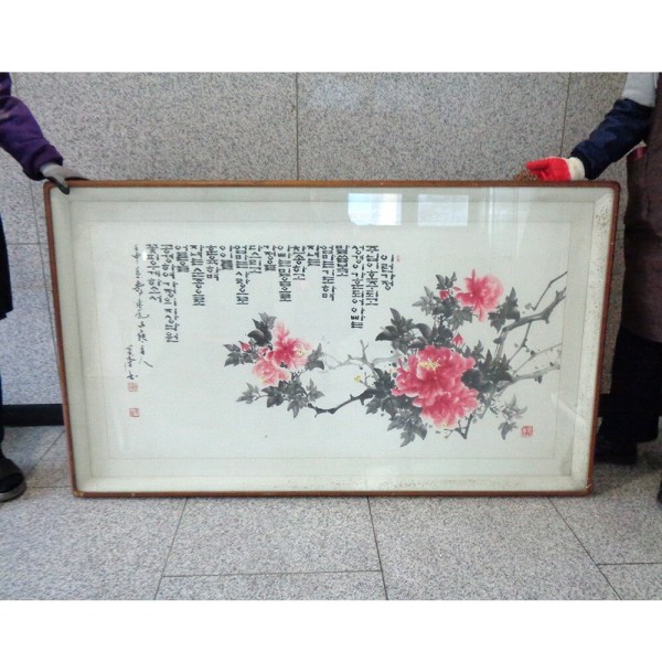 2 대형 중고 목단그림 옛날 액자 중고액자 추억소품
