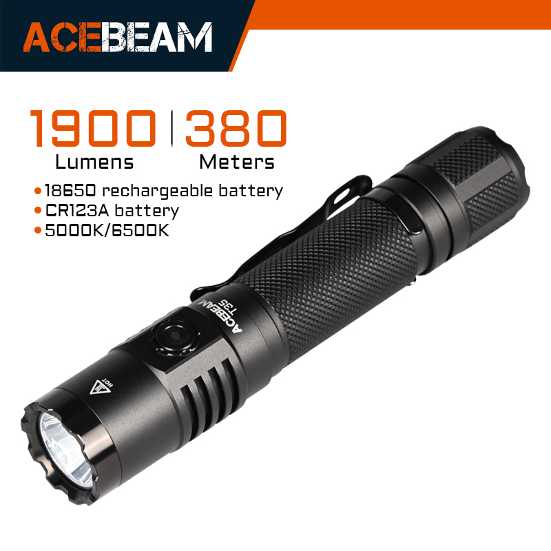 ACEBEAM 비상 캠핑용 컴팩트 전술 EDC 손전등 후레쉬 장거리 380 미터 1900 루멘 T35
