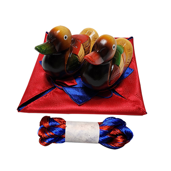 지극정성 원앙 청홍실세트 결혼 폐백용 함소품 집들이 인테리어 외국인선물 1세트 원앙 보자기 청실홍실